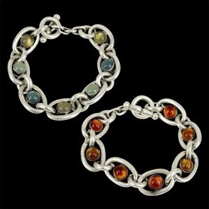 Vintage Vaubel sterling silver sugar loaf glass cabochon link bracelet - GM277
